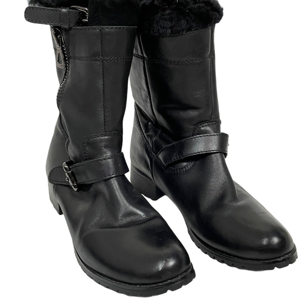 Rudsak Ankle Boots Black Leather Side‎ Zip Sherpa Size 39